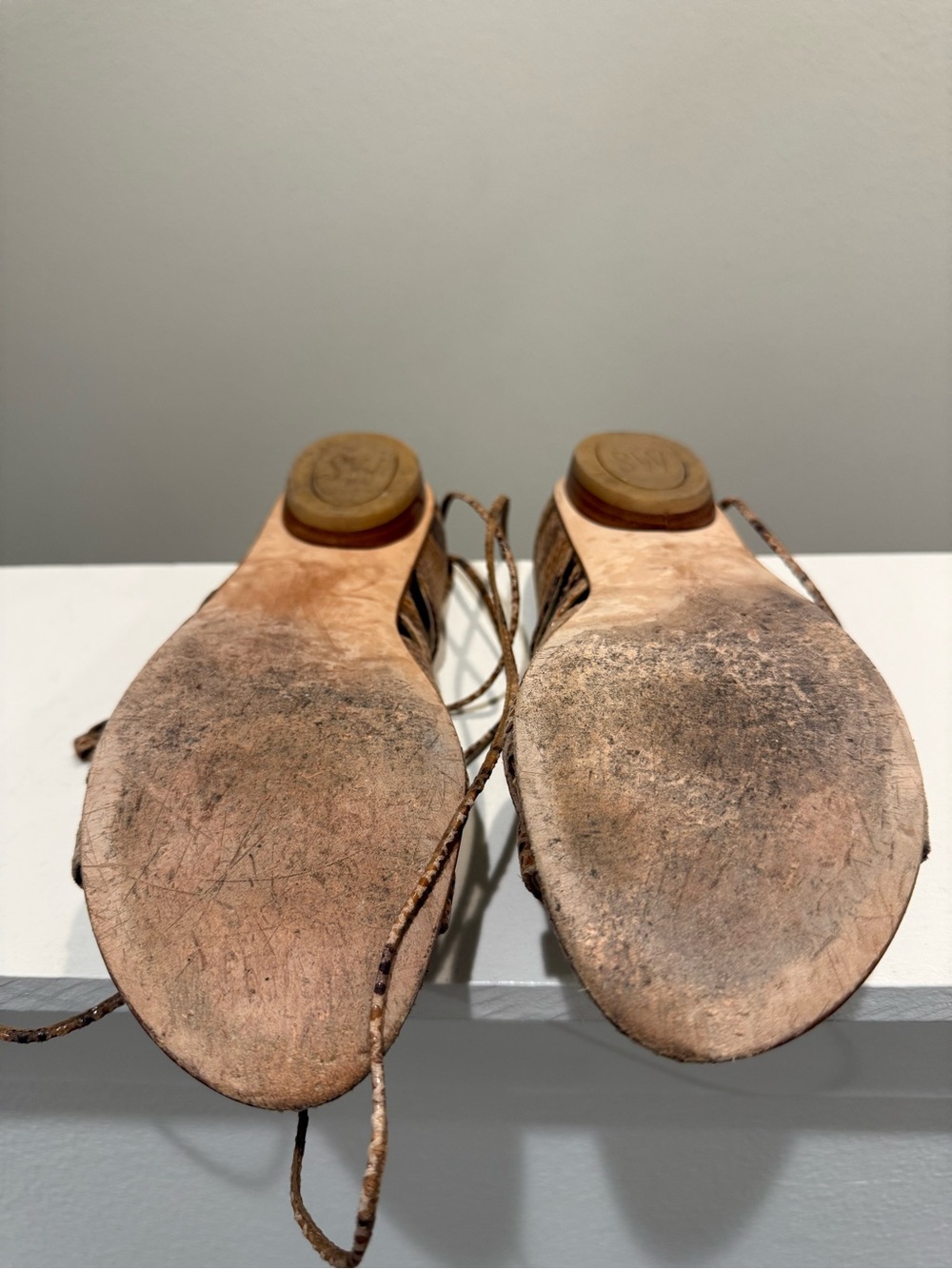 Stuart Weitzman Brown Snake-Print Lace-Up Women's Sandals - Picture 5 of 6